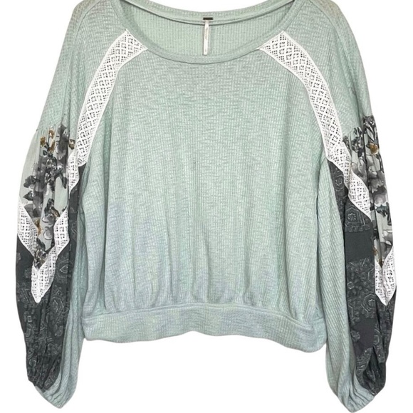 Free People Mint Green Lightweight Waffle Knit Top - Picture 3 of 10